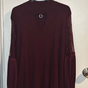 Belldini Burgundy Blouse with Lace Sleeves